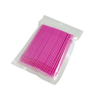 100 шт./пакет Ярко-розовый цвет, маленькая головка, 2 мм, для наращивания ресниц, микро-тампоны, аппликаторы для чистки ресниц