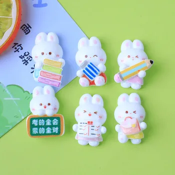 100шт Смола Kawaii Cute Study Rabbit с плоской спинкой, Кабошон, альбом для вырезок, аксессуары для украшений Kawaii DIY