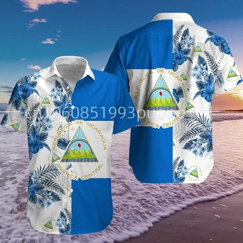 2023 Летние Новые рубашки с флагом Никарагуа, повседневные модные уличные гавайские рубашки с коротким рукавом, мужские и женские рубашки