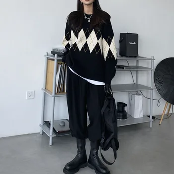 2023 Модный свободный свитер, женский пуловер в ленивом стиле, Осень и зима, Новый свободный женский свитер с круглым вырезом