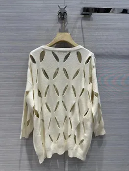 2023 новая мода, хорошее качество, осенне-зимний классический ромбовидный полый дизайн, свободный кашемировый свитер