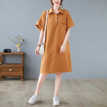 2023 Новое поступление, свободное летнее платье-блузка с отложным воротником в Корейском стиле, Офисное Женское рабочее платье, модное Женское повседневное платье