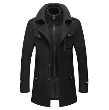 2023New Мужские Шерстяные пальто Осень-зима, Однотонное Мужское Шерстяное пальто с двойным воротником, Повседневный тренч, мужской