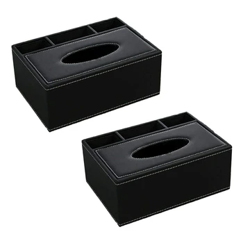 2X Коробка для салфеток из искусственной кожи, держатель пульта дистанционного управления, Многофункциональный Настольный органайзер, контейнер для карандашей и ножниц (черный)