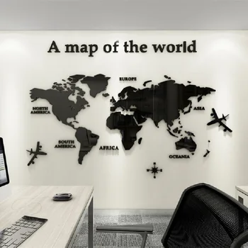 3D Акриловая карта мира, Зеркальные наклейки на стену, Декор Европейского типа, Офисный фон, Идеи украшения стен для гостиной, спальни