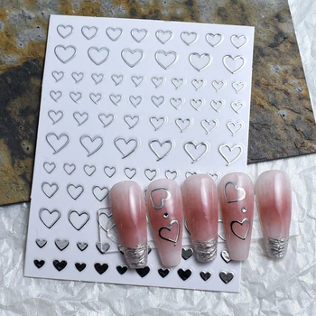 3D Металлические наклейки для ногтей Love Heart 10x8 см, золотые Бронзовые слайдеры в виде сердца, Серебряные Хромированные наклейки для дизайна ногтей, украшения для маникюра своими руками @&