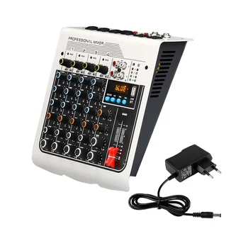 4-Канальный аудиомикшер, USB звуковая микшерная консоль, Bluetooth DJ-консоль, фантомное питание 48 В для подкаста в прямом эфире-штепсельная вилка ЕС