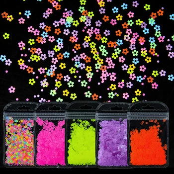 4 мм Неоновые Цветочные блестки для ногтей, флуоресценция, Блестящие хлопья с блестками, Разноцветные кусочки для ногтей, гель-лак, маникюр, 3D украшения