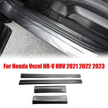 4шт Накладка Педали Порога Передней Задней Внутренней Двери для Honda Vezel HR-V HRV 2021-2023 Накладка Из Нержавеющей Стали Черного Цвета