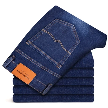 6 Цветов Осенне-зимние мужские прямые свободные джинсы, деловые повседневные хлопковые эластичные джинсовые брюки большого размера, мужской бренд