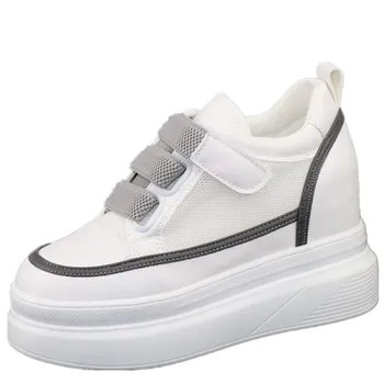 8-сантиметровые дышащие белые туфли, женские весенние новинки 2023 года, Повседневная обувь с внутренним усилением на толстой подошве, Летняя сетчатая обувь, кроссовки