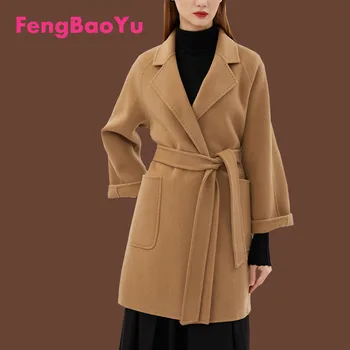 Fengbaoyu Осенне-Зимнее Двустороннее Кашемировое женское пальто, Шерстяное Пальто С Темпераментом, Элегантная Теплая Удобная Женская Одежда