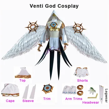 Genshin Impact Venti God Косплей Костюм Mondstadt Wind Venti Archon Косплей Игровой костюм Униформа Angel Wing Костюм на Хэллоуин