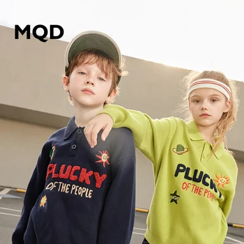 MQD Детская одежда Свитер для мальчиков 2023 Осень Новая детская одежда в стиле колледжа, полотенце с лацканами, вышитый топ