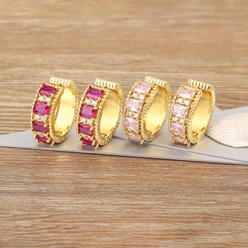 Nidin Light Роскошные Кубические Циркониевые Позолоченные Блестящие Серьги-Кольца Из Циркона 6 Цветов Для Женщин Circle Crystal Party Jewelry Gift