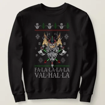 Viking'er Santa Ugly Рождественский Свитер Fa La La Valhalla Толстовки из 100% Хлопка Повседневный Мужской Пуловер С Капюшоном Рождественская Уличная Одежда