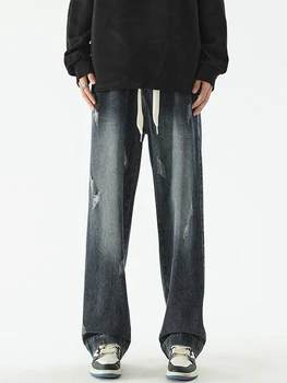 YIHANKE Мужская Винтажная мода Корейская уличная Одежда Хип-хоп Свободные Повседневные Прямые джинсовые брюки Мужские Мешковатые джинсовые брюки