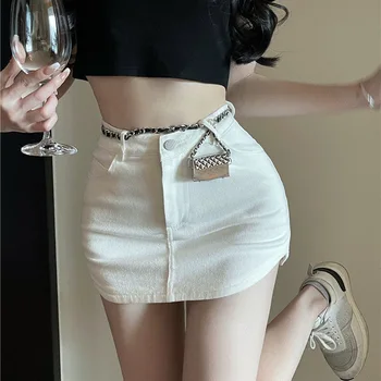 Белая джинсовая юбка Женская летняя облегающая юбка с высокой талией, облегающий дизайн