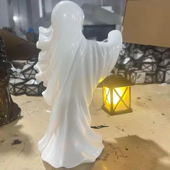 Ведьма с наружным освещением, уникальная статуя ведьмы из смолы, адский посланник, безликая скульптура призрака с фонарем, винтажное украшение на Хэллоуин.