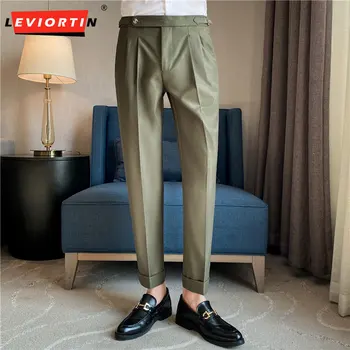 Весенне-осенняя мода, украшение для социальных сетей, облегающие костюмные брюки в британском стиле, мужские деловые повседневные брюки с высокой талией
