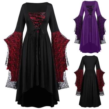 Винтажный костюм для косплея на Хэллоуин, Ведьма, вампир, готическое платье, платья с привидениями, вечерние платья с принтом Средневековой Невесты-призрака, женская одежда