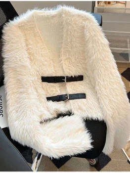 Высококачественный Вязаный Кардиган, Свободная плюшевая куртка с длинными рукавами, осень 2023, Новая Корейская модная Женская одежда