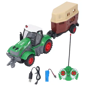 Детский радиоуправляемый сельскохозяйственный трактор с высокой имитацией 4-канального привода и дистанционным управлением Фермерский грузовик Игрушка с тележкой