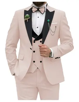 Дизайнерский мужской костюм из 3 предметов, пиджак с козырьком и лацканами, приталенный костюм, повседневное пальто в деловом стиле (блейзер + жилет + брюки) Смокинг