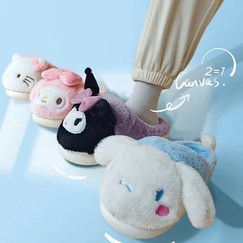 Домашние тапочки Kawaii Sanrio Hello Kitty, Kuromi Cinnamoroll, My Melody Animes, мягкие плюшевые домашние тапочки, осенне-зимняя обувь, домашние тапочки