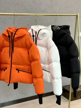 Женская зимняя пуховая куртка, утепленные лыжные куртки, пуховики-бомберы большого размера с капюшоном, высококачественная спортивная одежда