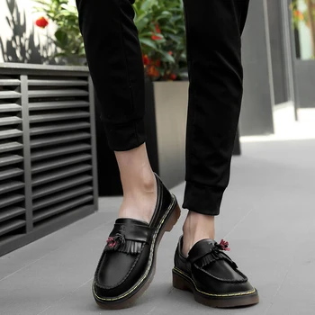 Женская обувь Lok Fu, 2023, Новые кожаные тонкие туфли в стиле ретро на увеличенном толстом каблуке, Толстая подошва, Британские Маленькие Кожаные туфли, женские