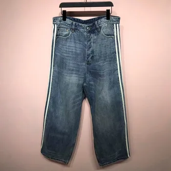 Женские джинсы высокого класса, оригинальный дизайн в полоску, роскошные модные Мужские брюки, высококачественные длинные брюки унисекс
