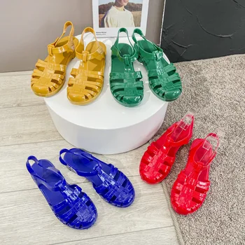 Женские летние однотонные желейные туфли, женские ретро-модные римские сандалии, женская пляжная непромокаемая обувь ярких цветов SHW147