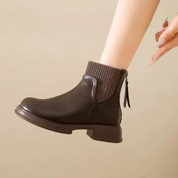 Женские носки и ботинки на толстой подошве в британском стиле, осень-зима 2023, новые простые и универсальные женские короткие ботинки w-y012