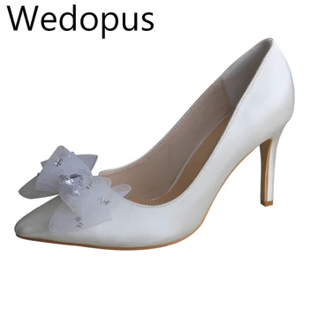 Женские свадебные туфли-лодочки Wedopus 2023 цвета слоновой кости с большим бантом на высоком каблуке