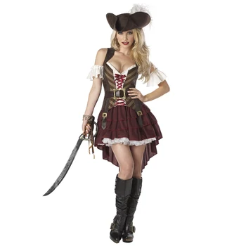 Женский костюм пиратов Карибского моря на Хэллоуин, костюм капитана пиратов, Роскошное Пиратское платье, Маскарадный костюм Fantasia