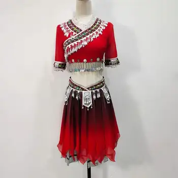 Женский традиционный изысканный танцевальный костюм Мяо с кисточками, набор костюмов для сценического представления, костюм для фотосъемки в китайском стиле