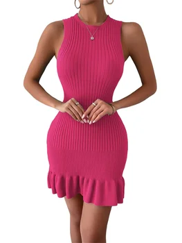 Женское мини-платье с рубчатыми оборками на подоле в стиле CHRONSTYLE, лето-осень, платье-майка без рукавов, клубная одежда для вечеринок, Женское платье Vestidos 2023