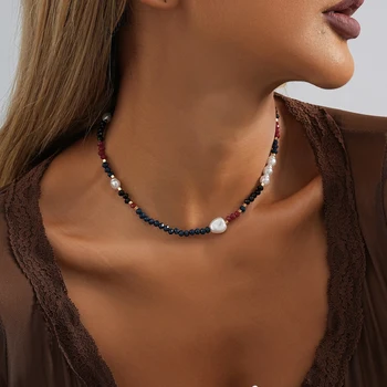 Женское ожерелье из искусственного жемчуга креативного цвета с хрустальным камнем, маленькое нежное женское ожерелье для уличных съемок, Ювелирные изделия Оптом
