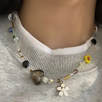 Изысканная Крутая Женская цепочка-чокер для девочек с бусинами, Цветочное ожерелье, ожерелье в корейском стиле, модные украшения, Женская цепочка для ключиц