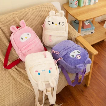 Каваи Куроми Плюшевый Детский Рюкзак Sanrio Hello Kitty Мультяшный Студенческий Школьный Рюкзак Cinnamorroll Pom Purin Кукольная Сумка