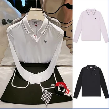 Корейская одежда WAAC для гольфа, женская одежда для гольфа, 23 летние лацканы, стрейчевая футболка с длинными рукавами и логотипом alphabet.