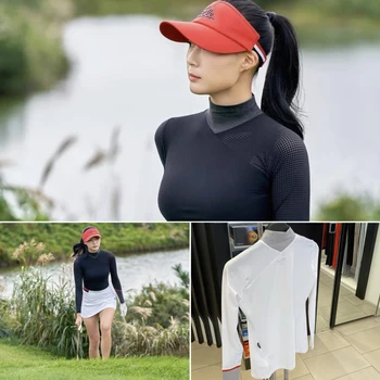 Корейский оригинал один гольф одежда Женская стоя образным вырезом с длинным рукавом футболка новый эластичный тонкий Fit универсальный нижнюю рубашку