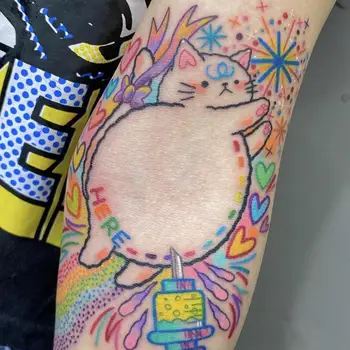 Красочные наклейки с изображением котенка Love Rainbow Ins Wind Soft Girl, большая картинка, Цветочная рука, Милые временные татуировки для мужчин и женщин