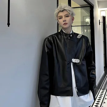 Куртки SYUHGFA Для мужчин из искусственной кожи, короткое пальто со стоячим воротником, высококачественная Красивая Модная мужская корейская одежда с индивидуальностью