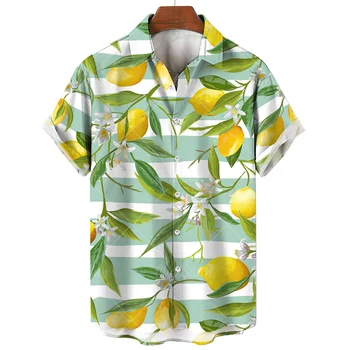 Летние мужские рубашки с фруктовым принтом, негабаритные мужские топы с лацканами, одежда с 3D забавным рисунком, пляжные гавайские повседневные рубашки с коротким рукавом