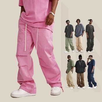Лидер хип-хопа, военные брюки-карго-сафари с карманами, парусиновые винтажные брюки Kanye West Army Camo Traf Pantalones, Новинка