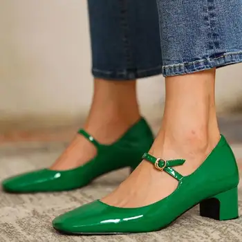 Модная женская обувь Женская обувь в стиле Мэри Джейн На низком каблуке с круглым носком, однотонная женская обувь, обувь для вечеринок