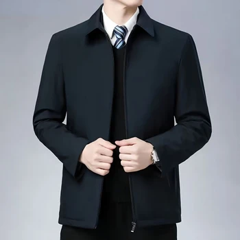 Модная мужская весенне-осенняя куртка для пап среднего возраста, повседневная верхняя одежда, молния с лацканами, Однотонный цвет с карманами Q717