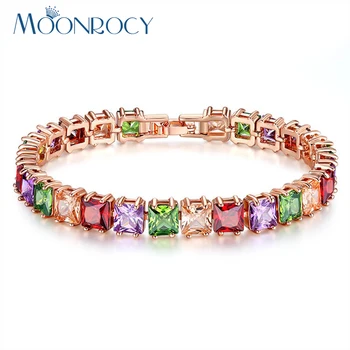 Модный браслет из розового золота в богемном стиле, квадратный красочный ювелирный браслет из кубического циркония с кристаллами для девочек, подарок для девочек